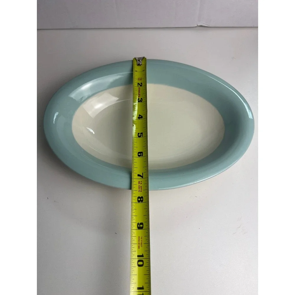 2 Oval Serving Platters Light Blue Cream Ceramic‎ Oval Serving Dish Unbranded